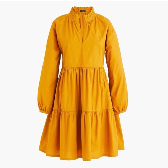 Jcrew marigold gold yellow tiered popover dress size Small TALL for extra length - Picture 3 of 7